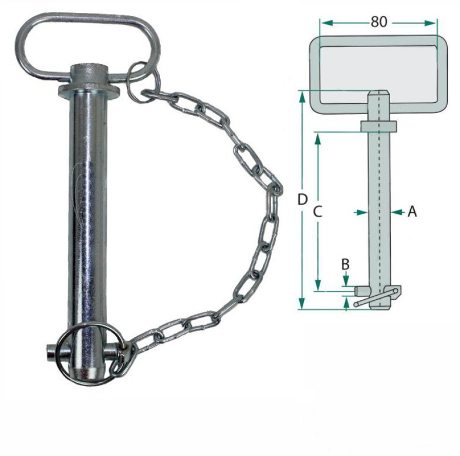 Oberlenkerbolzen Kat 2 Durchmesser 25mm Länge 165mm mit Griff Kette & Splint