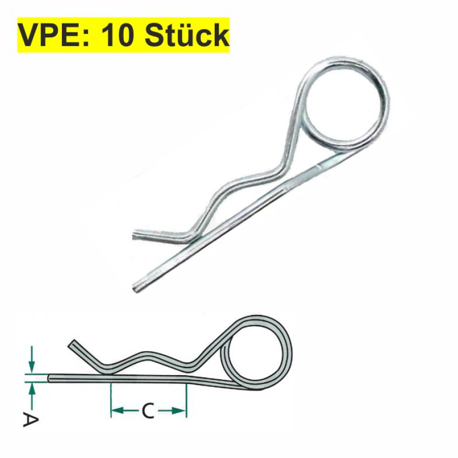 Federstecker 3mm Durchmesser 70mm Länge doppelt gebogen 10 Stück Verpackungseinheit